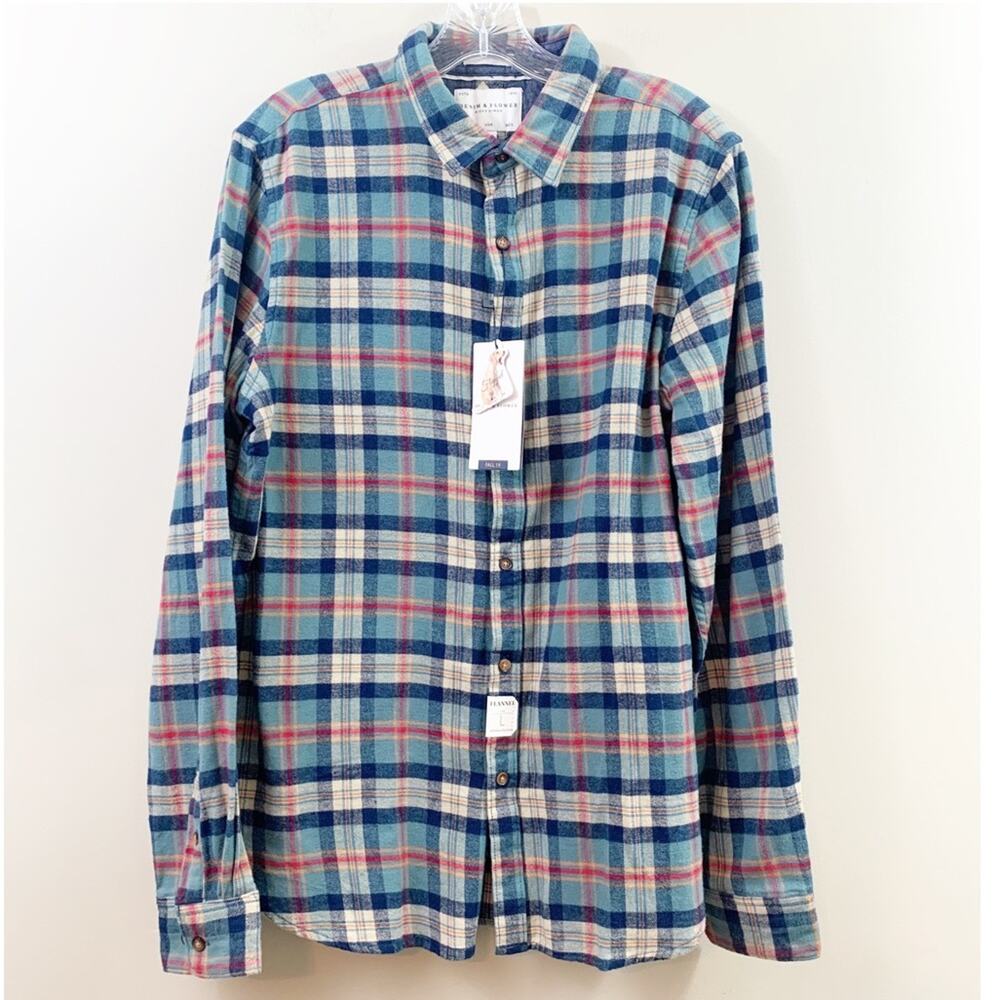 Denim & Flower Plaid Flannel Blue/Cream Long Sleeve Shirt